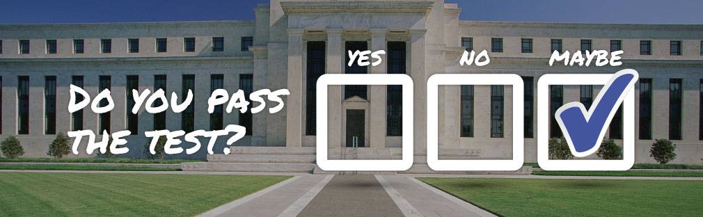 “Do You Pass the Test?” question overlaid on an image of the Federal Reserve building